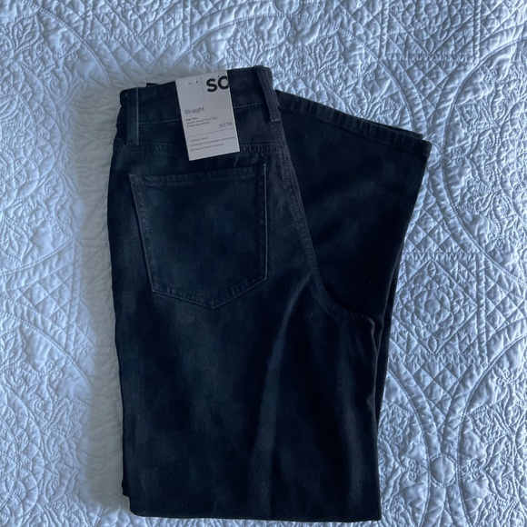 SO Jeans High-Rise Stretch Straight Juniors Size 5 Black Checkers Pattern - Picture 2 of 14